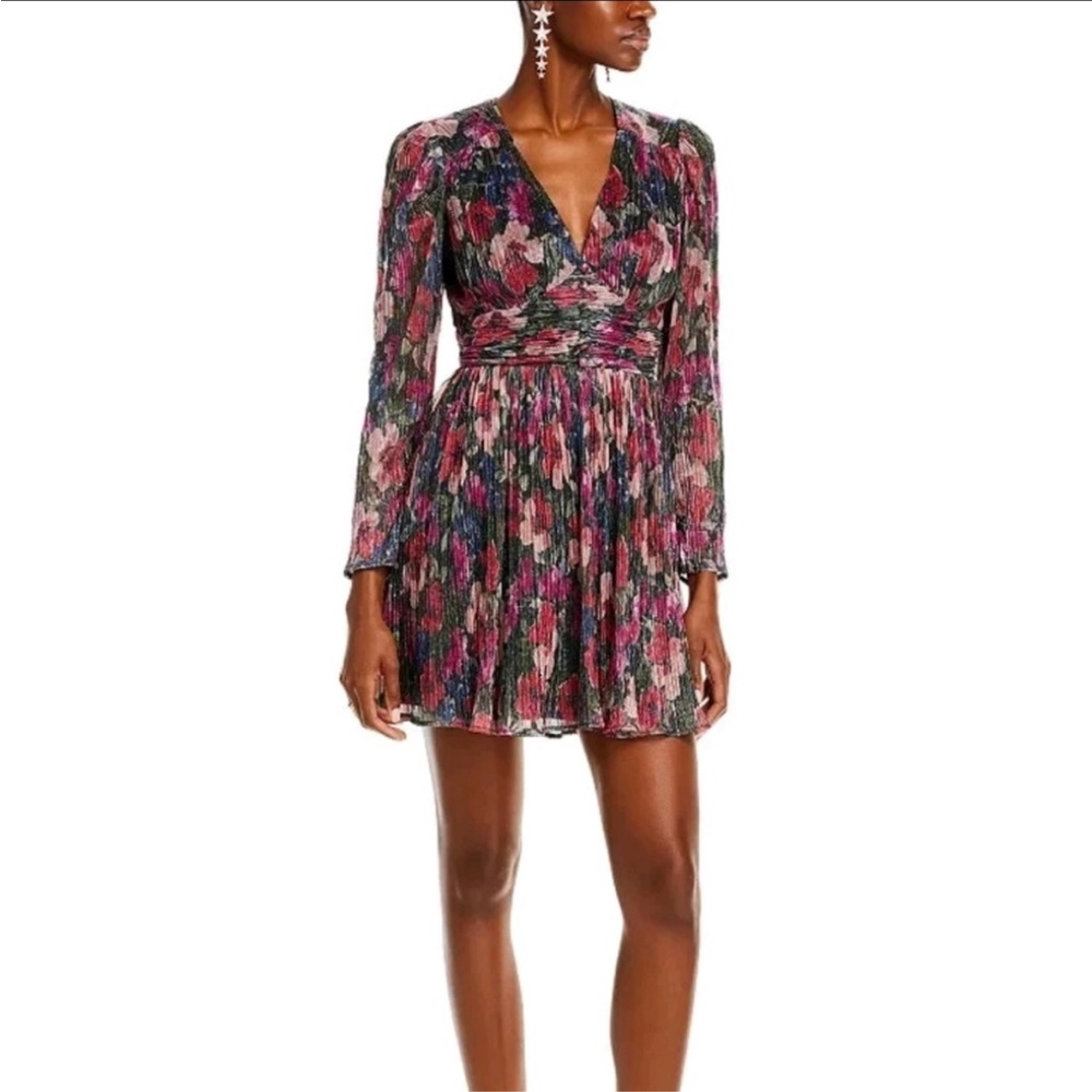 Floral V-Neck Long Sleeve Mini Dress in Multi-Pink